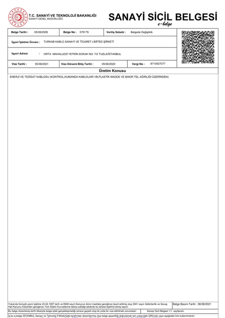 Sanayi Sicil Belgesi